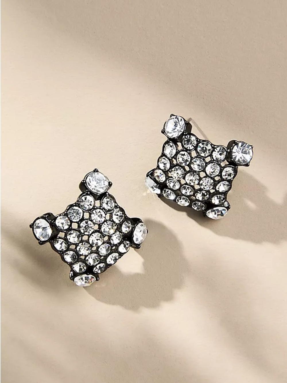 Anthropologie Crystal Square Post Earrings NWT Silver